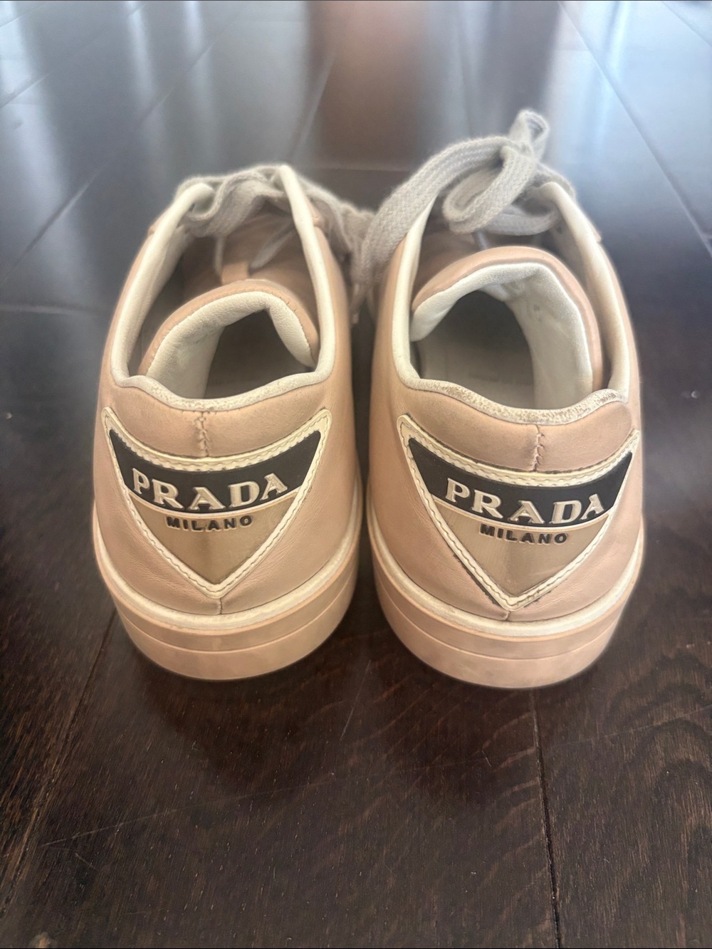 Prada Neutral Pink/Beige Leather Logo Sneakers